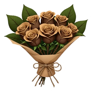 boquet of black n more brown roses in a paper package sticker