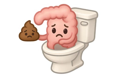 emoji stile iphone di un intestino che esce dal wc con in mano una montagnetta di feci con espressione triste a palline sticker