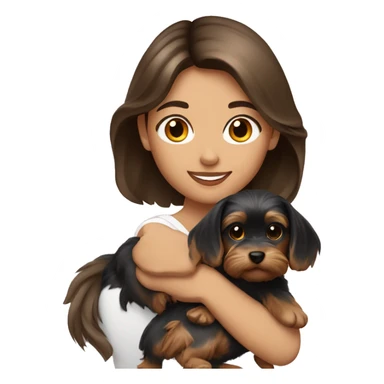 Brunette girl with yorkie puppy sticker