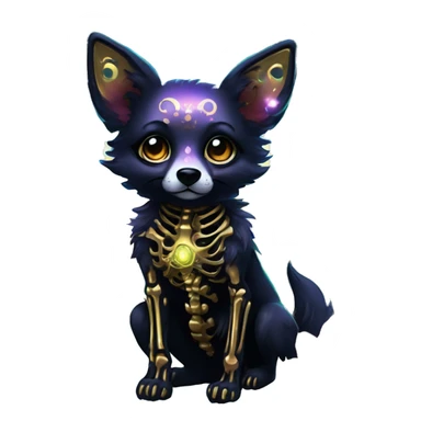 Black iridescent dog fox zombie skeleton gold mechanical nebula galaxy stars flowers fairy lights vintage sticker