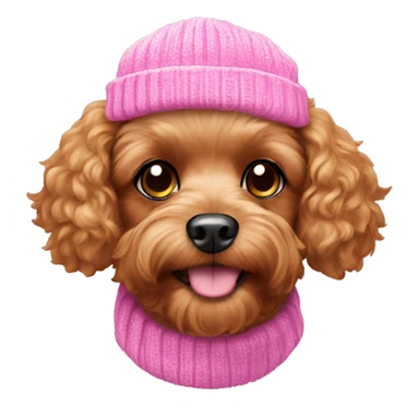Toy cavoodle Dog wearing a pink beanie sticker