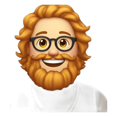 Chubby non binary round glasses, long venitian hair and chaotic red and blond beard laughing sticker