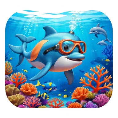A brave dolphin in diver mask and oxygen tank, exploring coral

 sticker