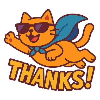 fun and lively flying cat wearing sunglasses, expressing thanks sticker