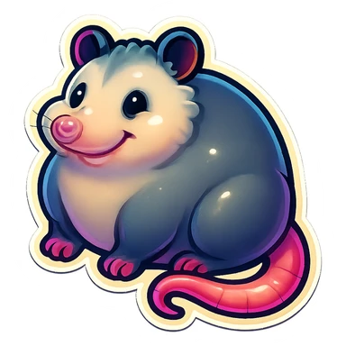 super fat cute cartoon possum, sticker style sticker
