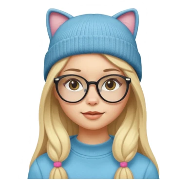Blonde girl wearing cat  glasses and beanie, long hair sticker