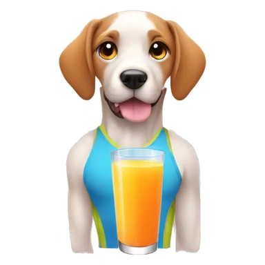 a dog in gym clothes drinking a nutritious juice sticker