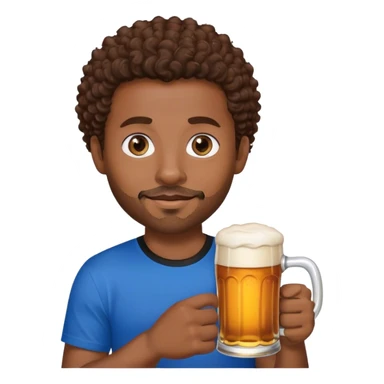 black man with short brown curly hair and blue eyes facial hair black shirt holding a beer sticker