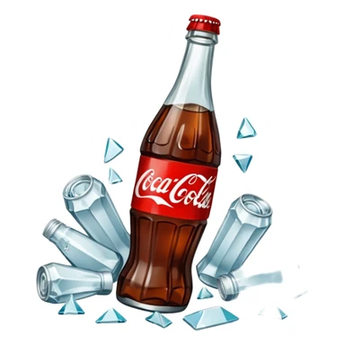 bottle of coca cola broken in the middle glass shards sticker