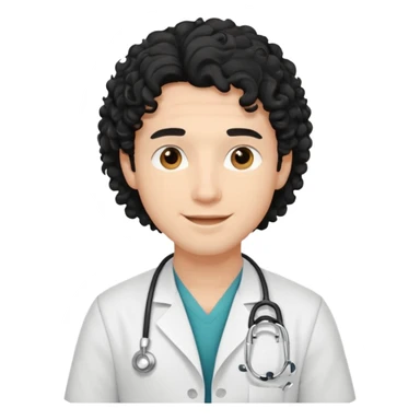 a young male doctor with black long curly hair and cheerful face without gpasses sticker