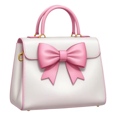 A white bag with a pink bow on the strap sticker