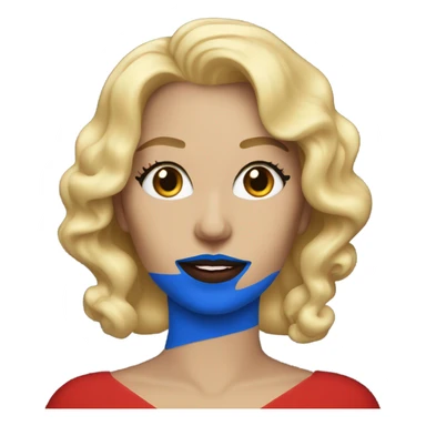 Blonde woman with blue lipstick and red dress sticker