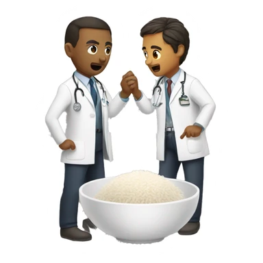 Two doctors fight over the rice bowl sticker