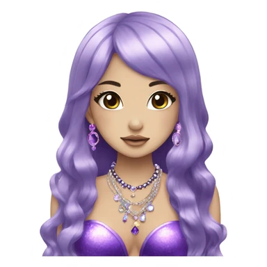mermaid hime gyaru girl, dark purple hair, jewerly sticker