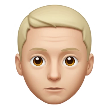 Create an iOS-style emoji of Eminem. Neutral facial expression, front-facing head only. Close-cut hair. Clean Apple emoji style, smooth shading, simple shapes, plain background. sticker
