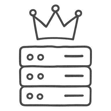 'King Server' hand-drawn logo with a playful crown and server symbols sticker