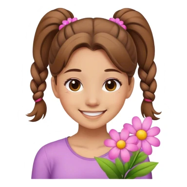 Smiling girl with flowers and brown ponytail  sticker