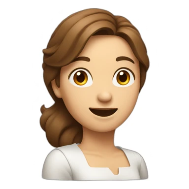 Brown haired woman shrugging on one shoulder with tilted head, closed eyes and Big smile with closed mouth sticker