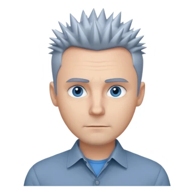 40 yr old white man short spike hair grey dress shirt blue eyes no smile sticker