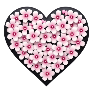 goth sakura heart, heart made of white sakura petals with pink accents, remove background sticker