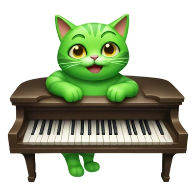 Bright green cat playing piano  sticker