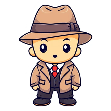 cute baby mafia character with oversized fedora hat sticker