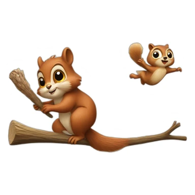 squirrel chases owl with a stick sticker