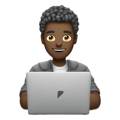 a bright guy is sitting at a laptop and working, a gray cat is sitting on his lap sticker