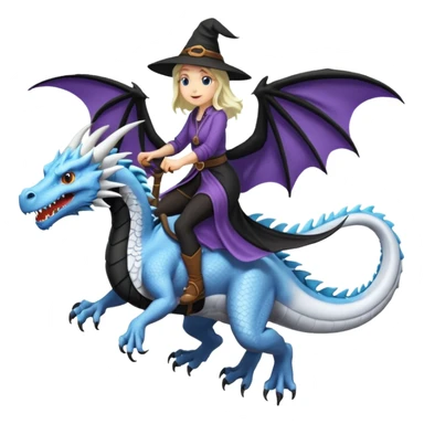 Big white dragon flying with a witchy female rider on top of it sticker