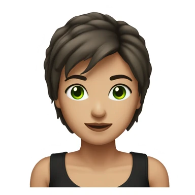 brune lady with short hair, face angle, green eyes with black tank top. sticker