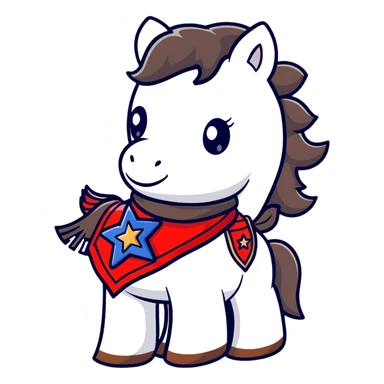 A cartoon stuffed pony with a sheriff star on its saddle blanket sticker