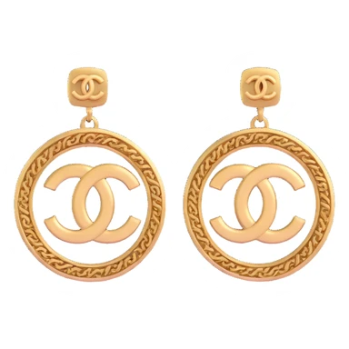 3D emoji-style vintage-inspired Chanel logo earrings, ornate and elegant sticker