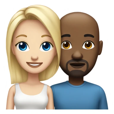 Blonde woman with blue eyes and black man who is bald with a goatee in love with each other  sticker
