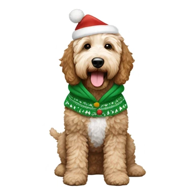 White and brown goldendoodle in a Christmas hoodie sticker