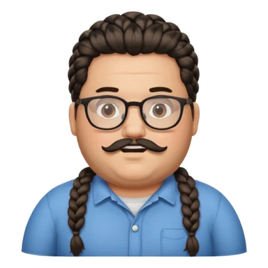 I want an emoji of a chubby person with glasses and a beard, with braided hair and a black beard sticker