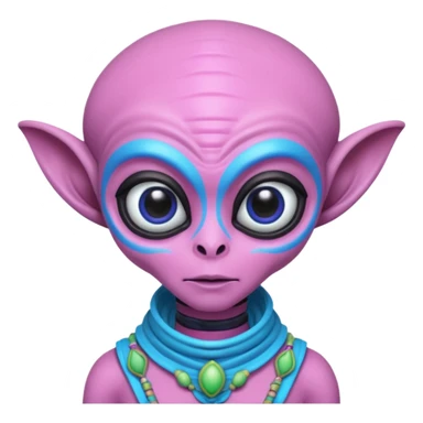 alien living in desert, dressed like a desert alien, pink/blue colorful, accessories, just face  sticker