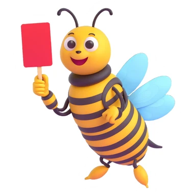 using this image, make the bee hold a red card like a referree sticker