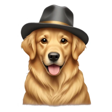 Golden retriever wearing a hat sticker