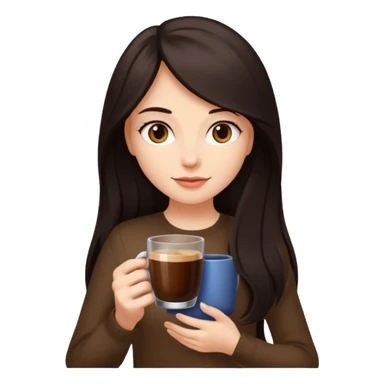 Девушка с темными длинными волосами с ростом до живота, держит в руках стакан с кофе.
 sticker