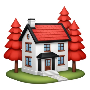 Dom z czarnym dachem i biała elewacja ze wstawkami z czerwonej cegły.Na drugim planie las. sticker