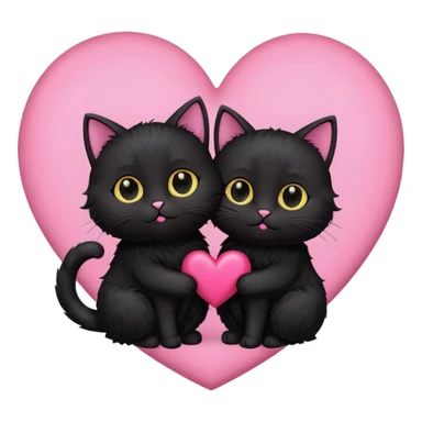 cute two black cats love, pink heart sticker