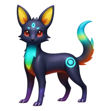 Shiny Aural Iridescent Fluorescent Bioluminescent Umbreon-Amaura-Salandit-Torracat-Fakémon-fusion (full body) sticker