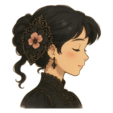 gothic hair clip, black and pink flower, ornate details, elegant, whimsical, soft lighting sticker