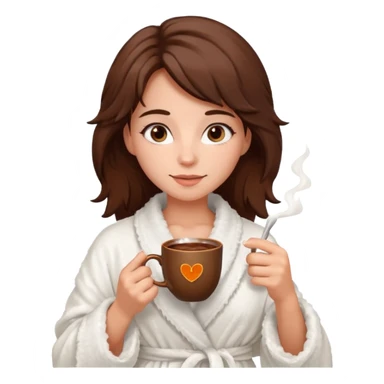 {
      "type": "human",
      "look": "fluffy robe woman, messy hair, holding cup of cocoa",
      "description": "a woman in a fluffy robe with messy hair, holding a cup of cocoa"
    } sticker