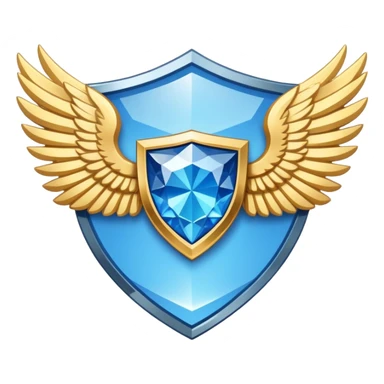 Simplified shield with small wings and a blue diamond in the center and VIP text, minimalist clean design sticker