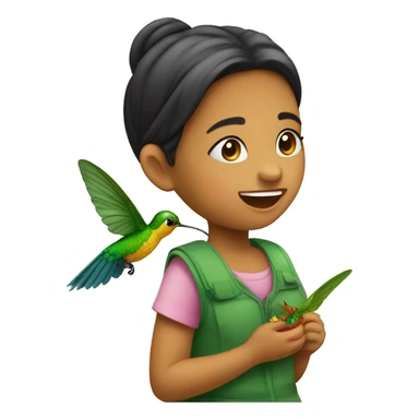 emoji de una niña abrazando un colibrí  sticker