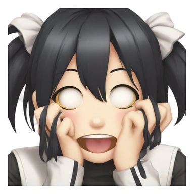 anime girl giggle hands covering mouth black hair funny sticker