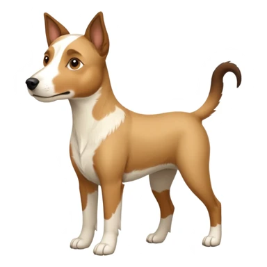 a full body large white parson russell looking dog the size of a kelpie with light brown flapped down ears and a light brown patch on one eye and a large snout sticker