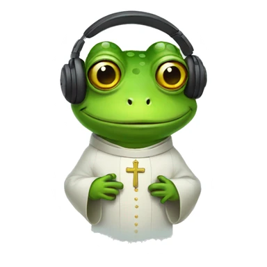 frog wearing headphones dressed as a priest sticker