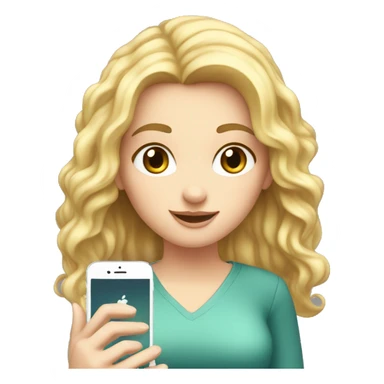a white girl with a phone in her hands is chatting, her eyes are lowered to the phone sticker